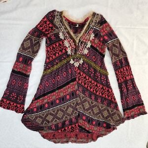 Free People Womens S World Traveler Tunic Bell Sleeve Boho Oversized Alpaca